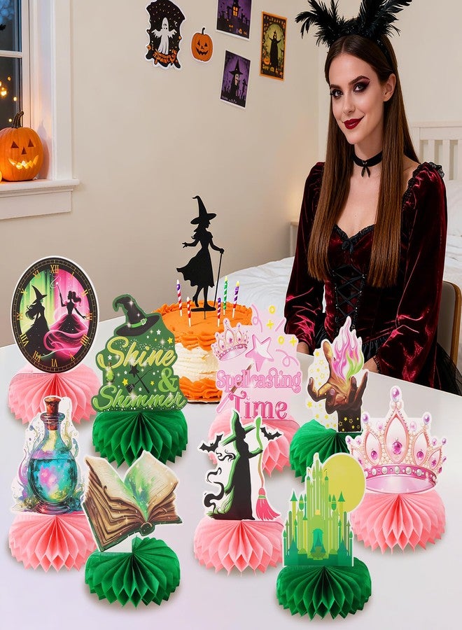 RANERVZ 9pcs Witch Table Centerpieces for Girl Birthday Party Decorations Pink Green Defying Gravity Spellcasting Time Shine Shimmer Magic Witch Honeycomb Centerpieces Witch Theme Birthday Party Table Decors - Image 4